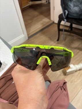 TYR Neon Green Speckled Sport Sunglasses with Smoke Lenses